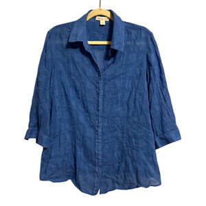 Coldwater Creek Blue Button-Up Shirt Size 1X Sheer Top